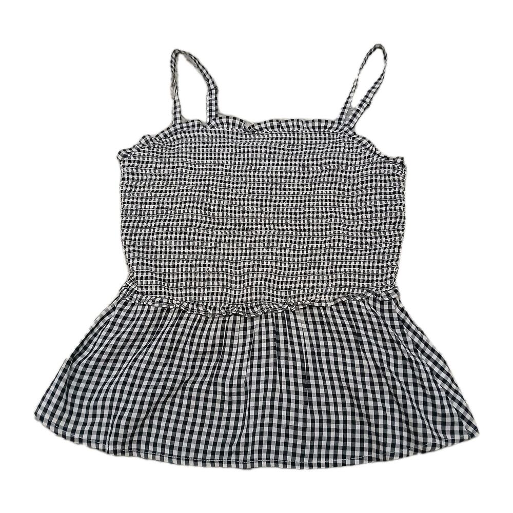 Old‎ Navy Black White Gingham Smocked Peplum Cami Top Size M Cottagecore Picnic